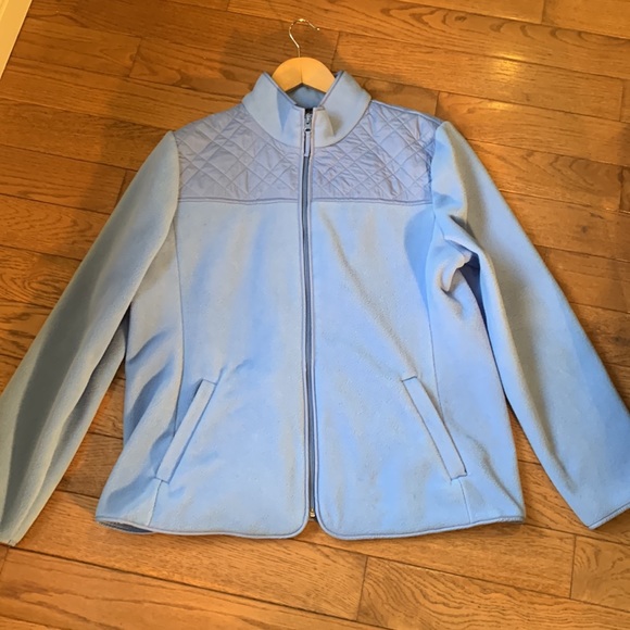 Talbots Fleece Quilted Zip Front Powder Blue Jacket with Nylon Quilting Detail - Picture 2 of 11